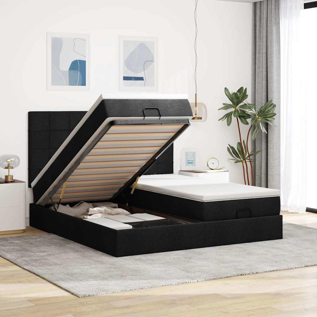Cadre De Lit Ottoman Avec Matelas 200X200Cm Tissu
