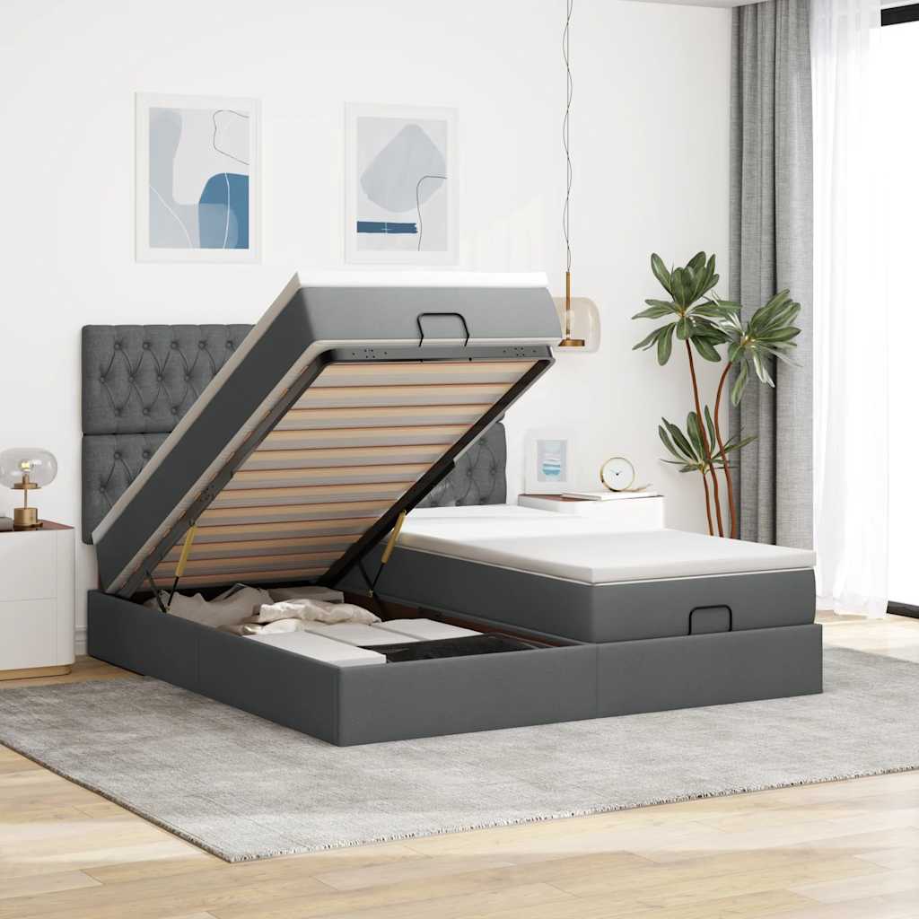 Cadre De Lit Ottoman Avec Matelas 200X200Cm Tissu