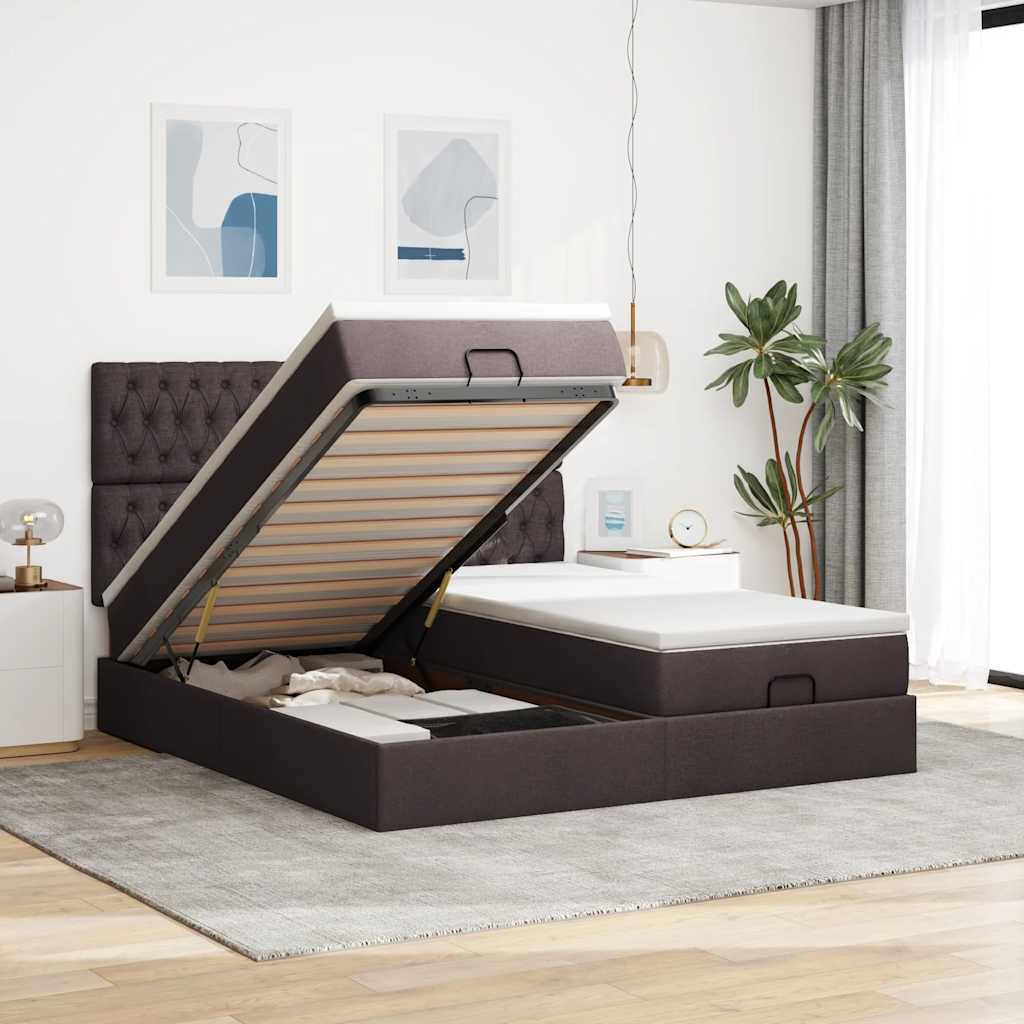 Cadre De Lit Ottoman Avec Matelas 200X200Cm Tissu