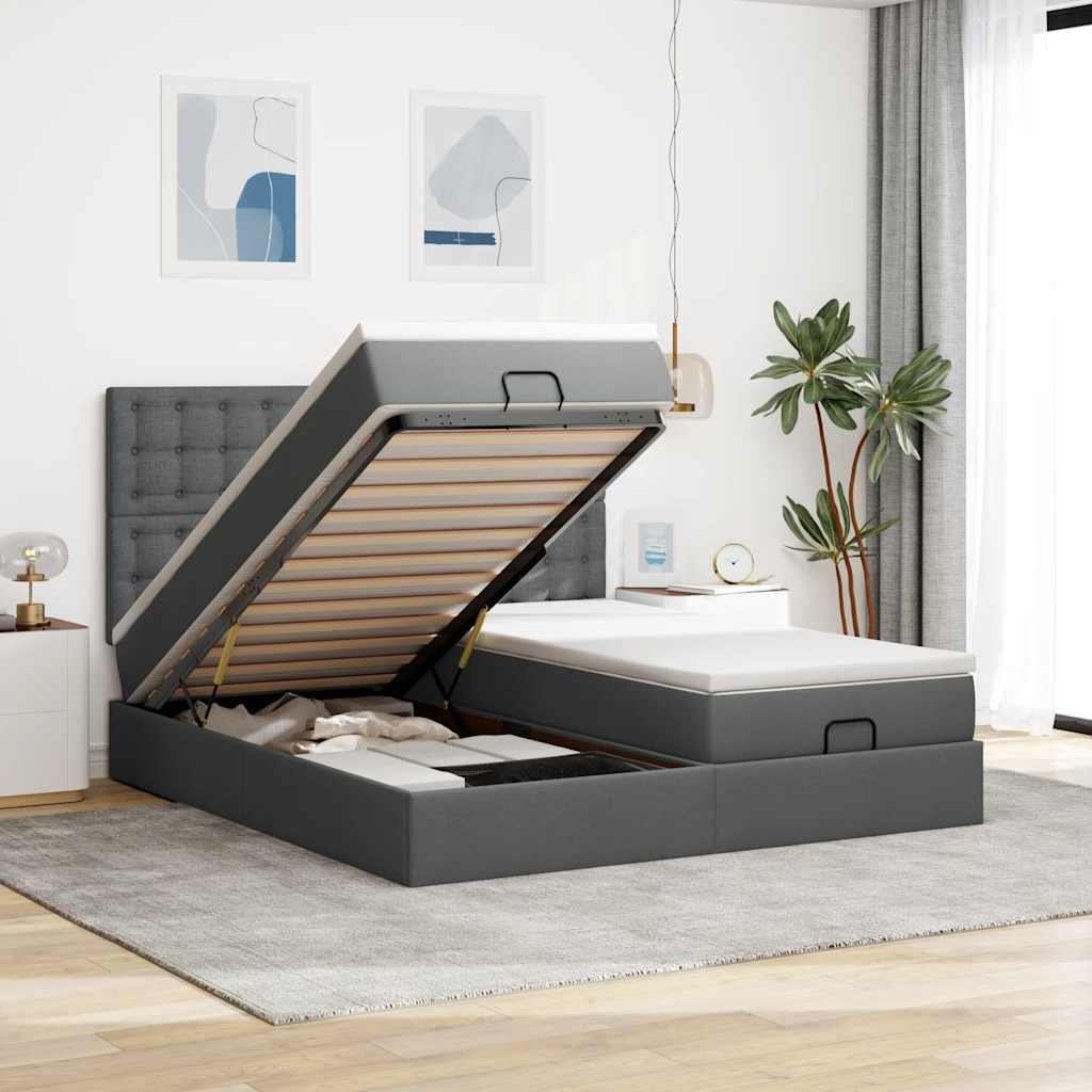 Cadre De Lit Ottoman Avec Matelas 200X200Cm Tissu