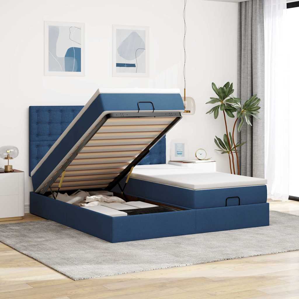 Cadre De Lit Ottoman Avec Matelas 200X200Cm Tissu