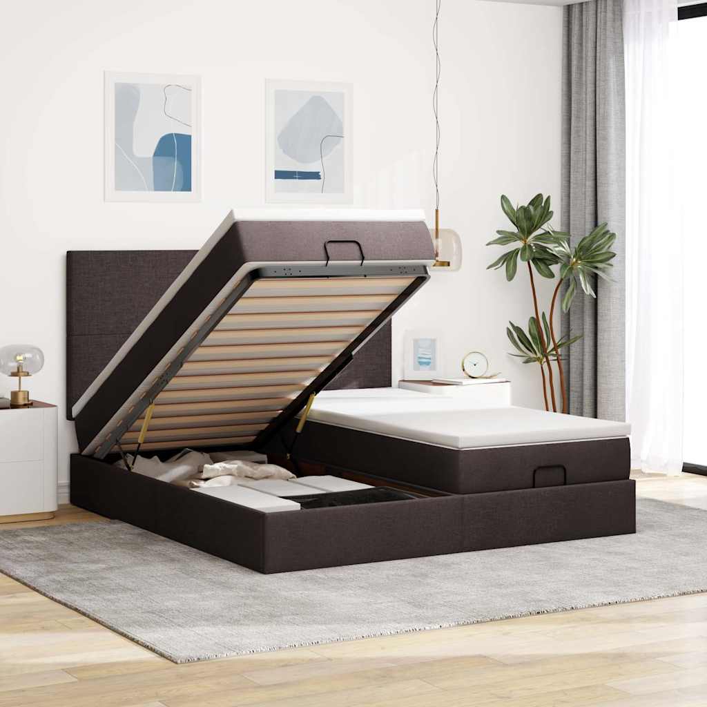 Cadre De Lit Ottoman Avec Matelas 200X200Cm Tissu