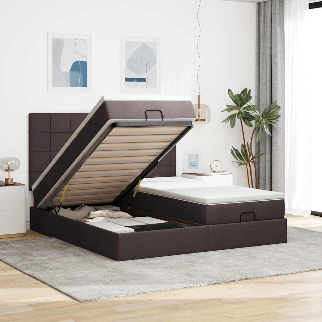 Cadre De Lit Ottoman Avec Matelas 200X200Cm Tissu