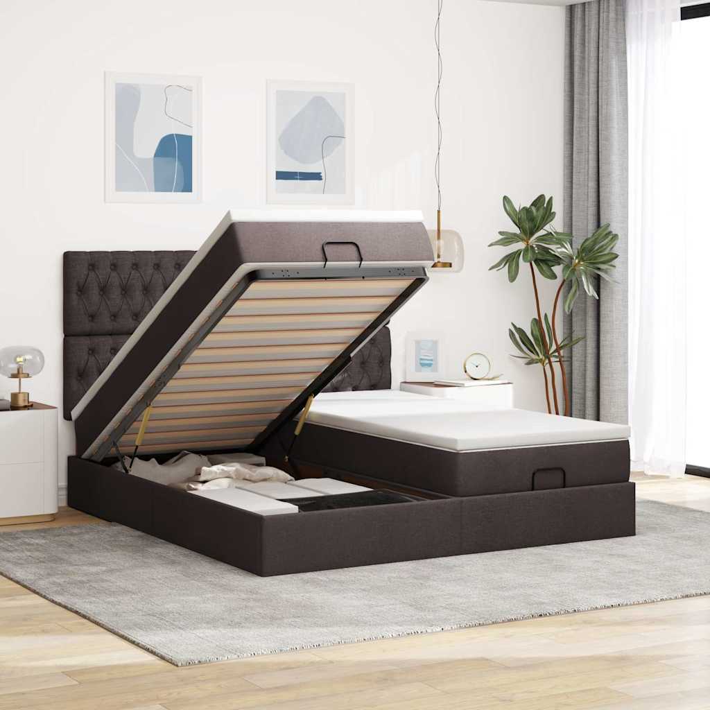 Cadre De Lit Ottoman Avec Matelas 200X200Cm Tissu