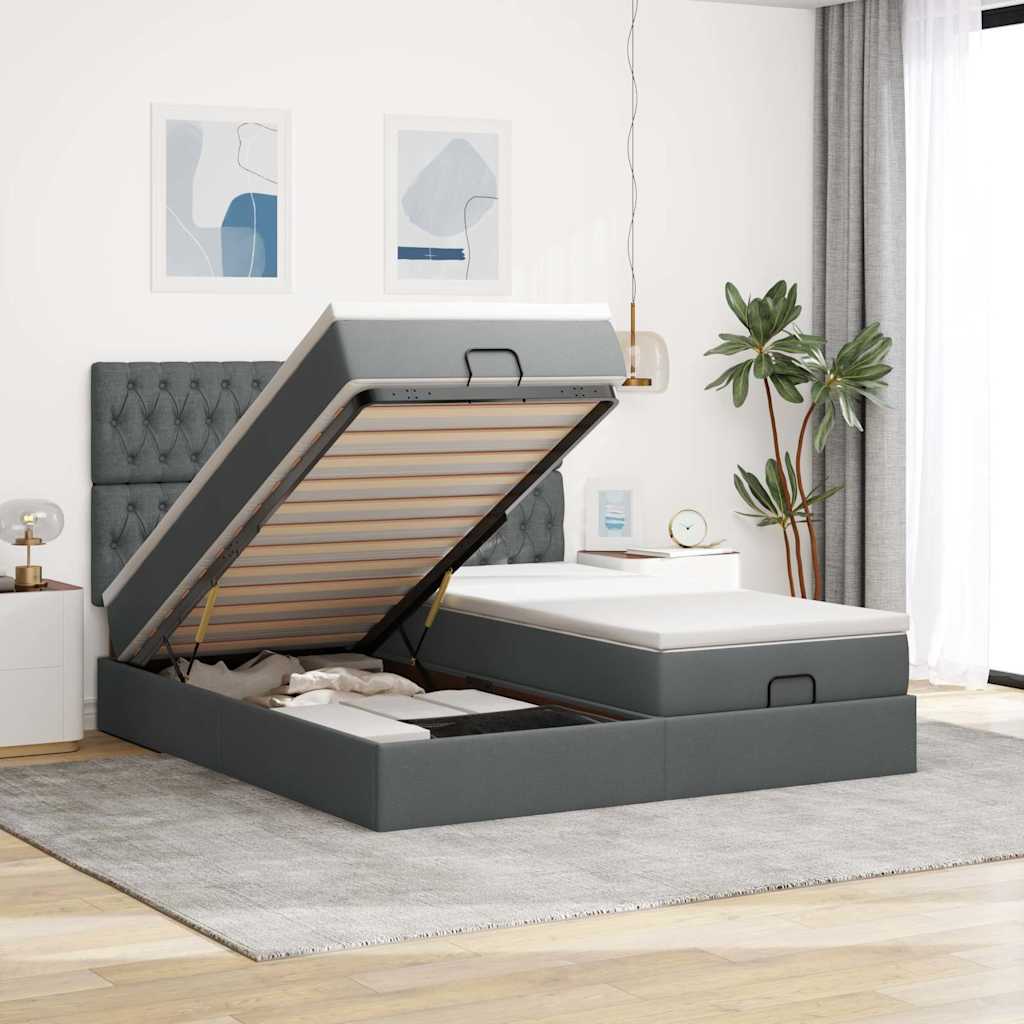 Cadre De Lit Ottoman Avec Matelas 200X200Cm Tissu