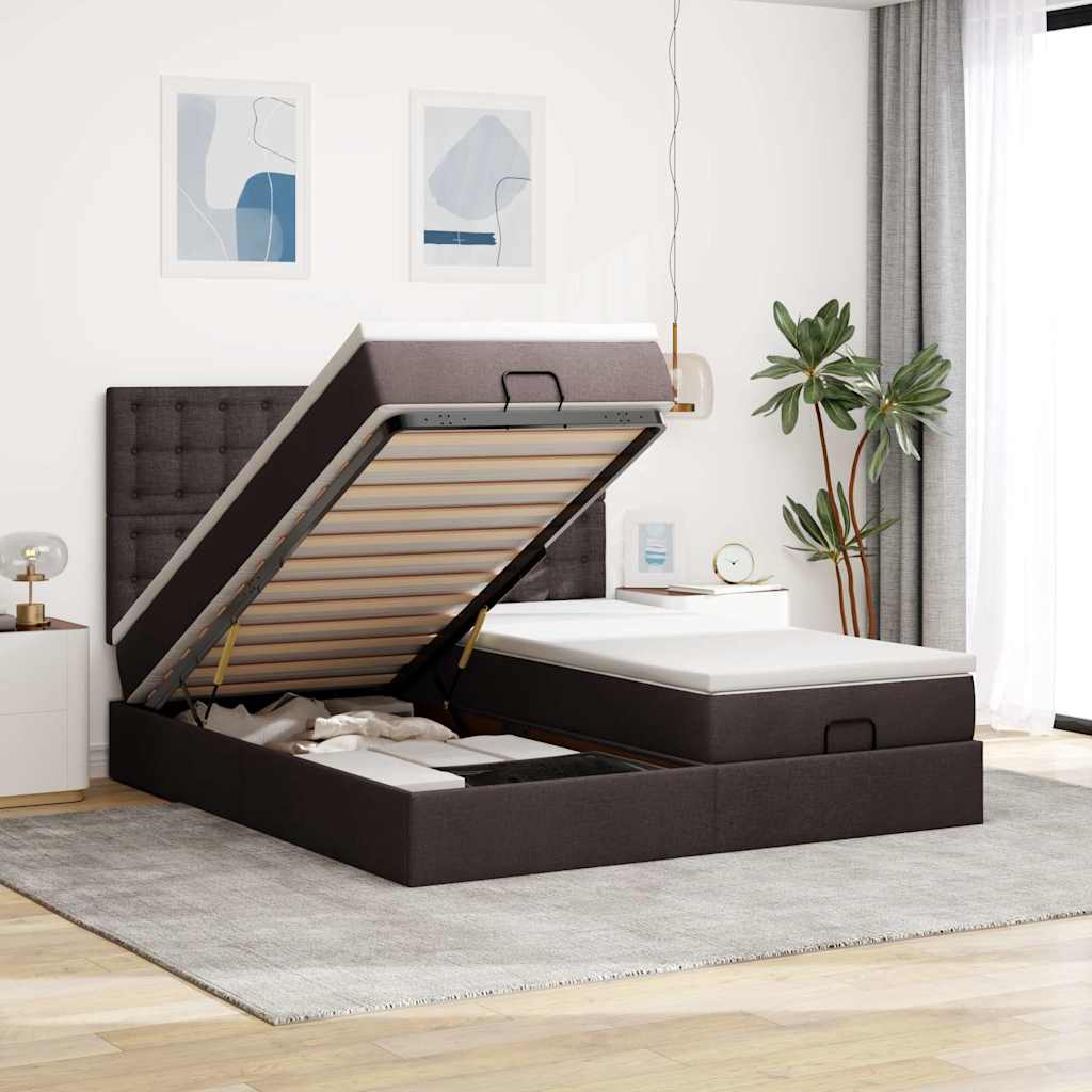 Cadre De Lit Ottoman Avec Matelas 200X200Cm Tissu