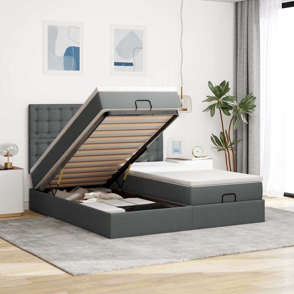 Cadre De Lit Ottoman Avec Matelas 200X200Cm Tissu