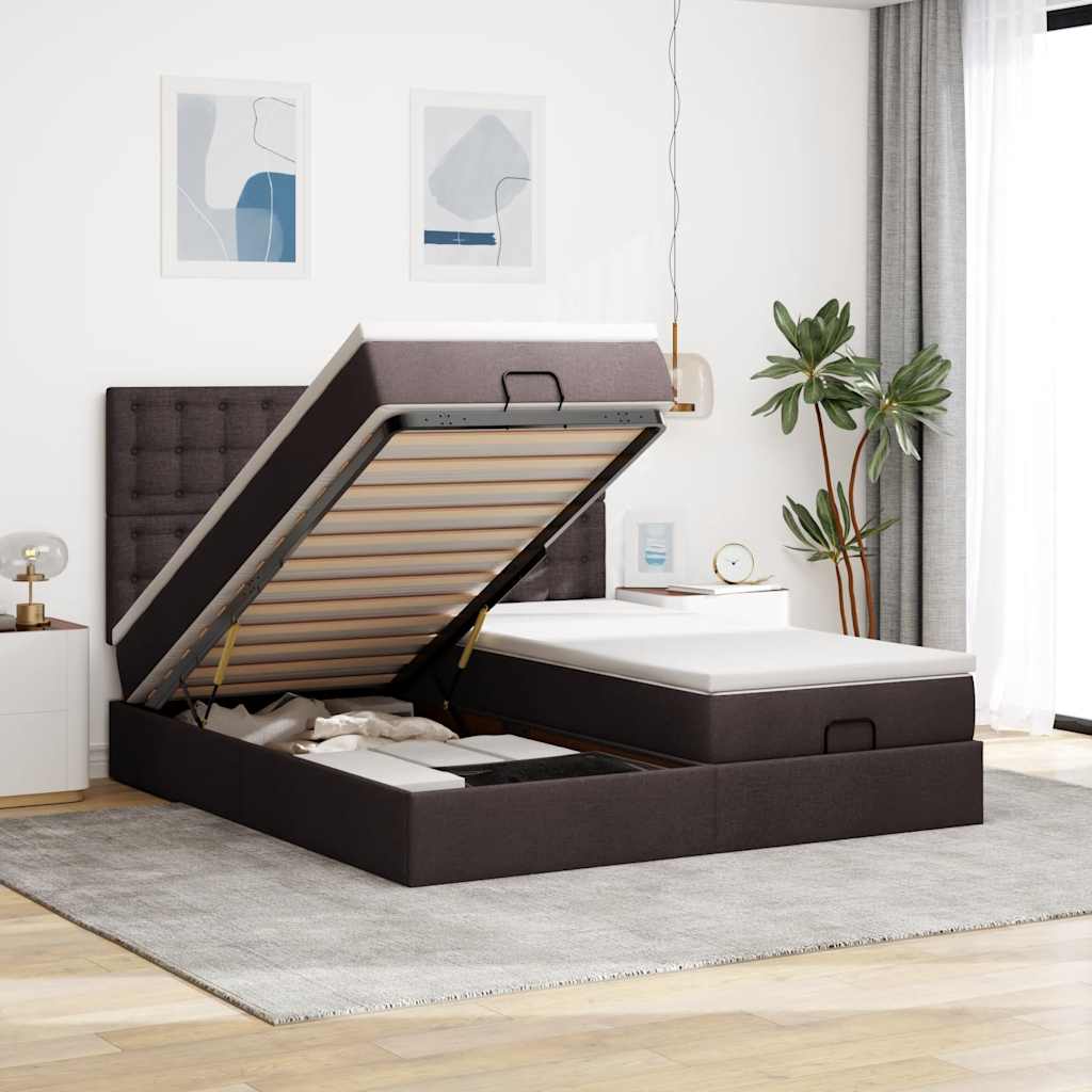 Cadre De Lit Ottoman Avec Matelas 200X200Cm Tissu