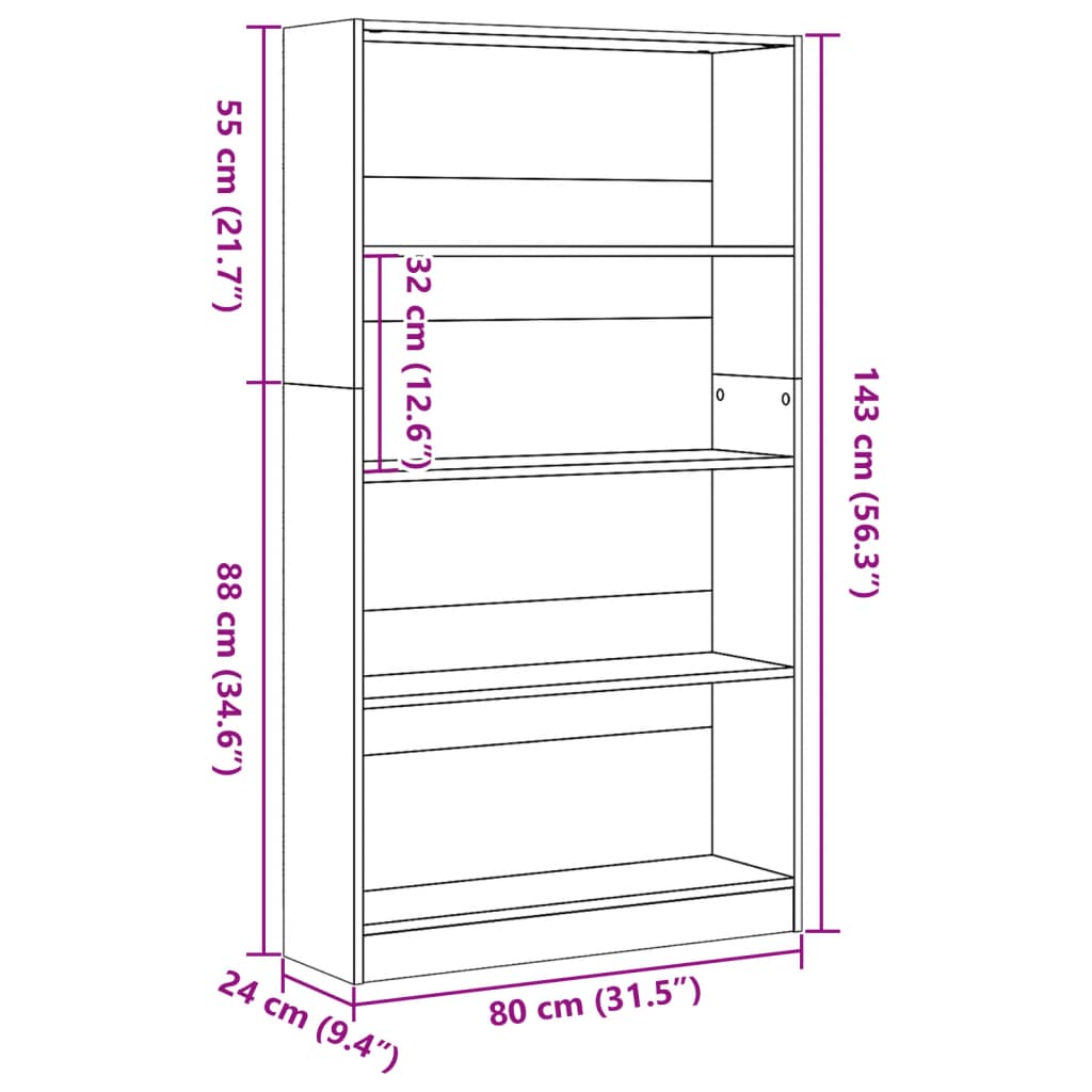 Bibliothèque 80X24X Bois D'ingénierie Chêne Fumé