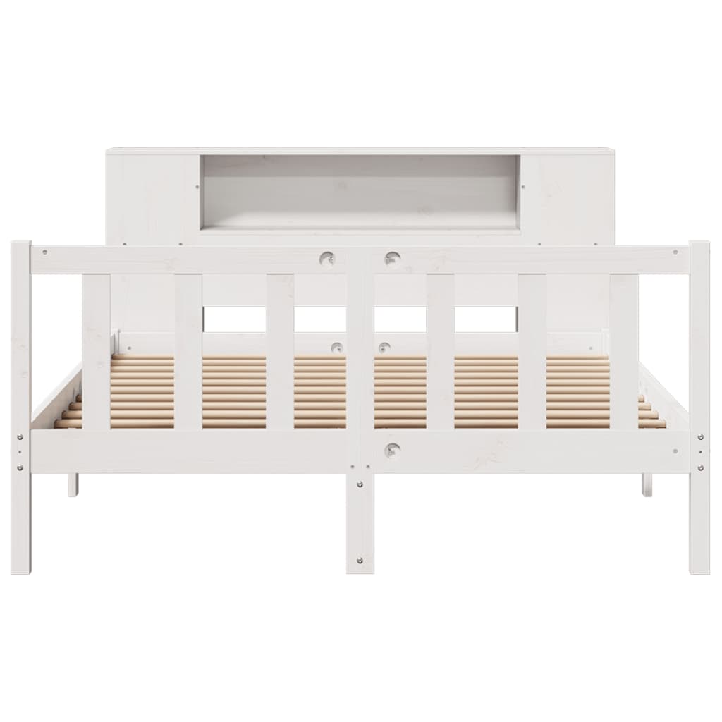 Lit Bibliothèque Sans Matelas Blanc 135X190 Cm Bois Pin Massif