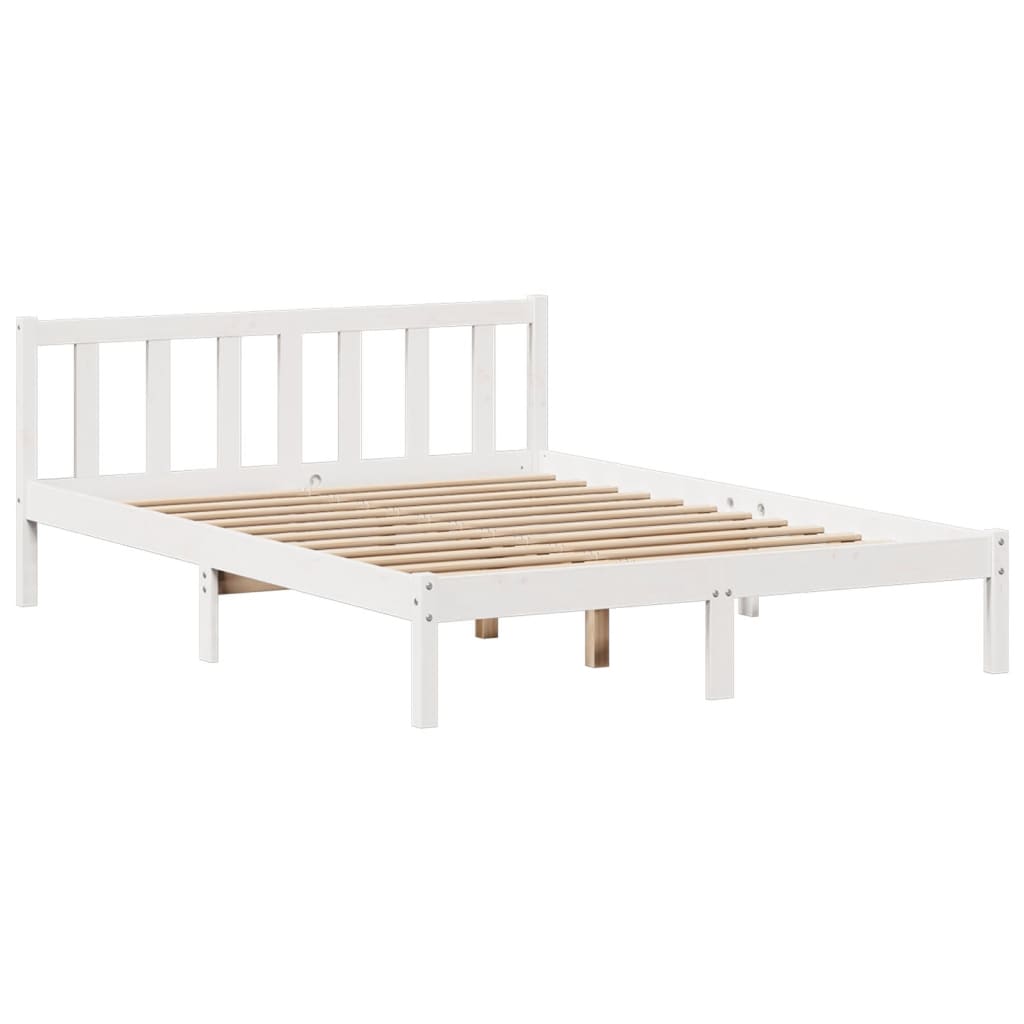 Lit Bibliothèque Sans Matelas Blanc 135X190 Cm Bois Pin Massif