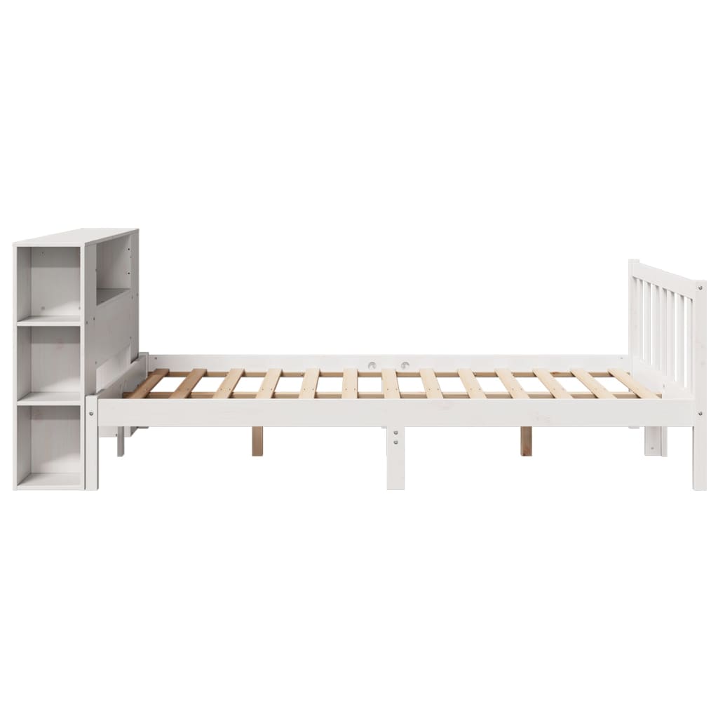 Lit Bibliothèque Sans Matelas Blanc 135X190 Cm Bois Pin Massif