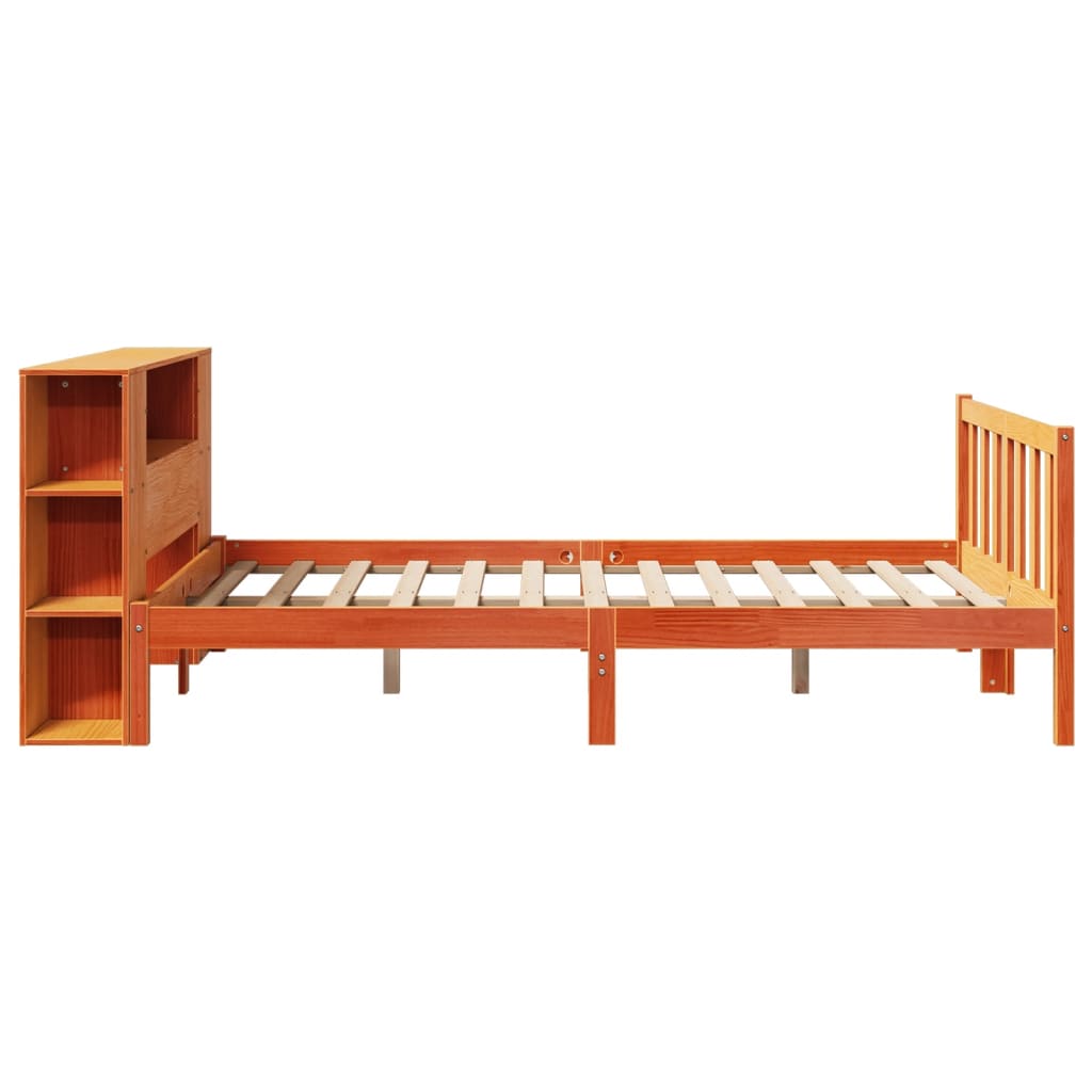 Lit Bibliothèque Sans Matelas Cire Marron 140X200 Cm Pin Massif