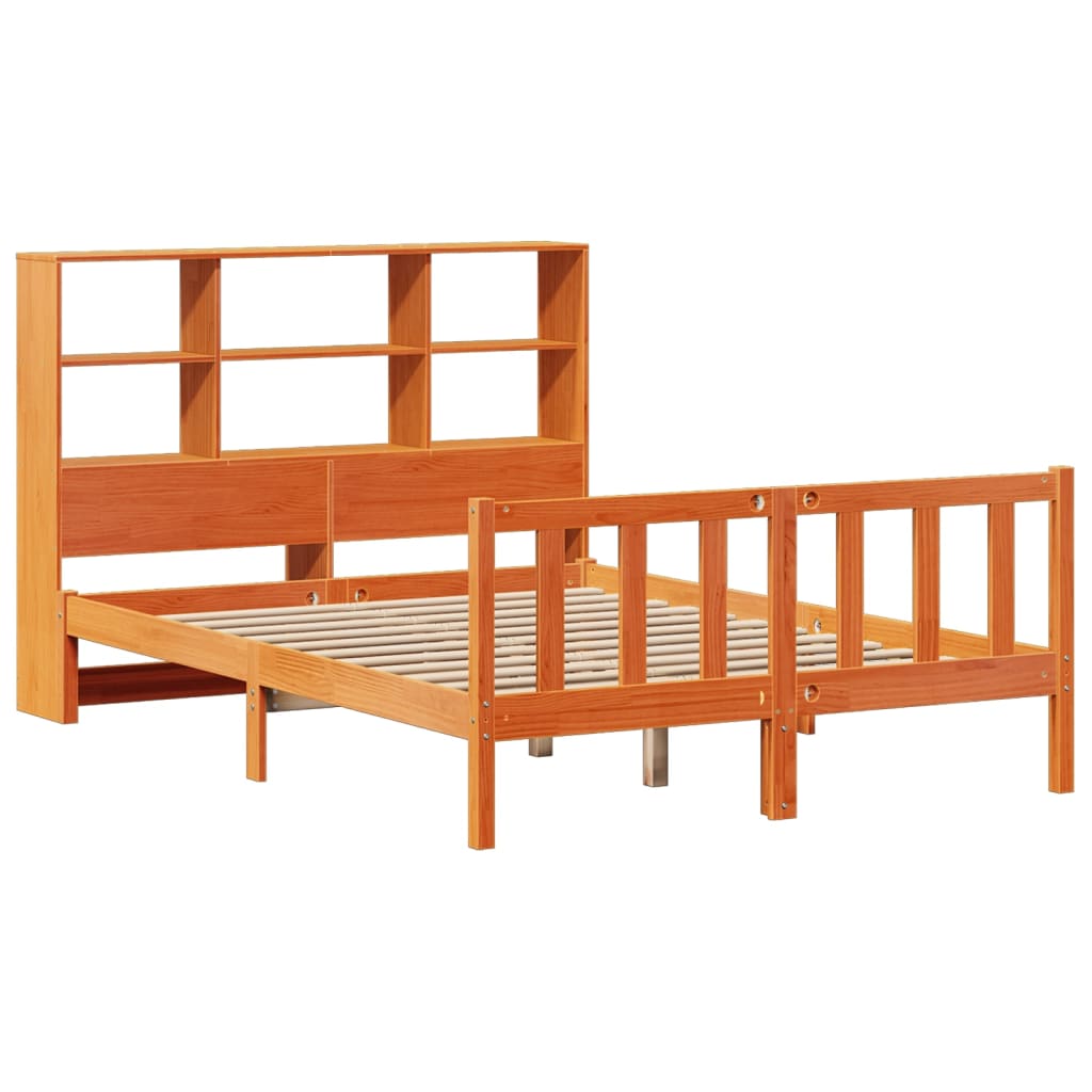 Lit Bibliothèque Sans Matelas Cire Marron 135X190 Cm Pin Massif