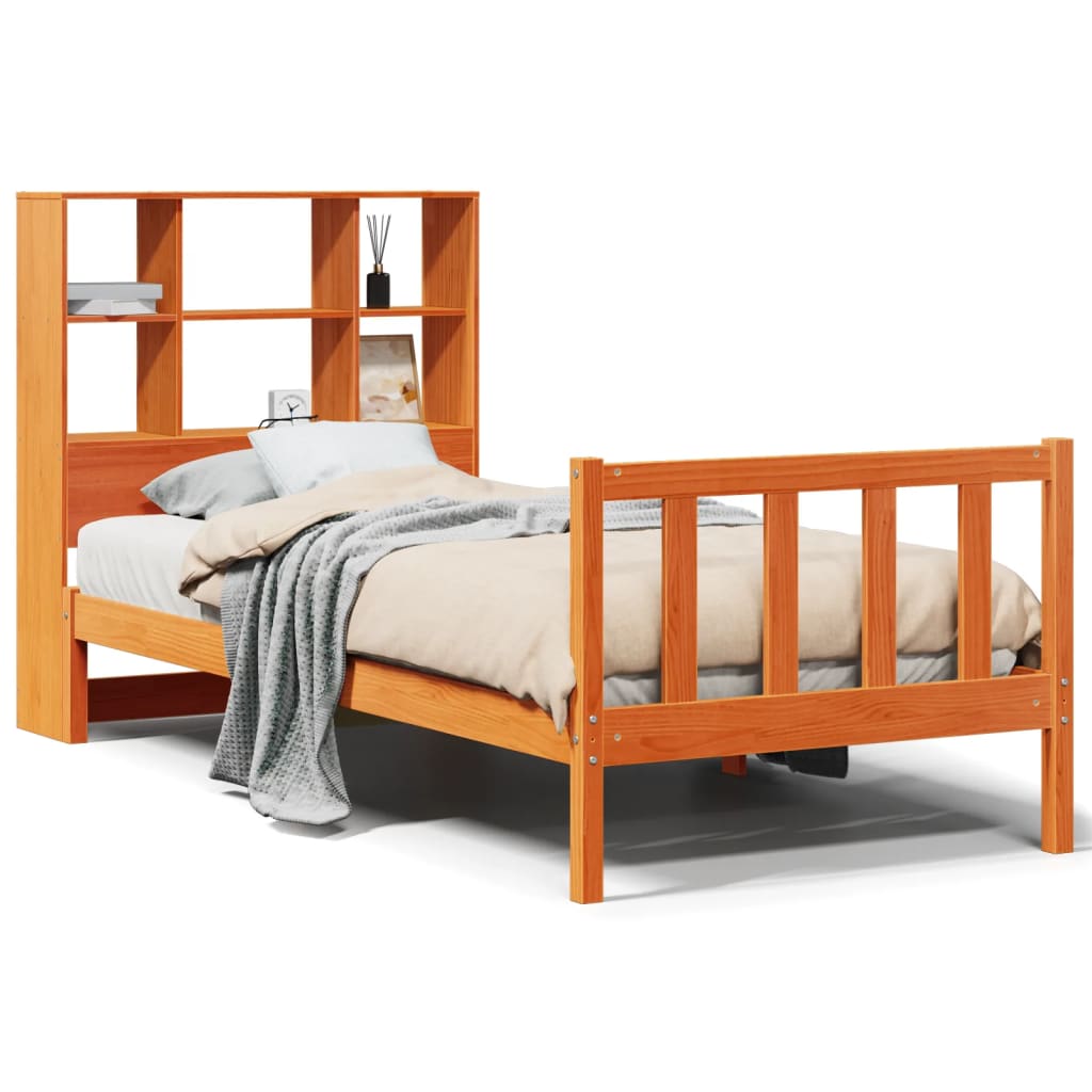 Lit Bibliothèque Sans Matelas Cire Marron 100X200 Cm Pin Massif
