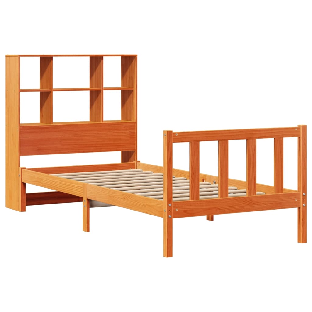 Lit Bibliothèque Sans Matelas Cire Marron 100X200 Cm Pin Massif