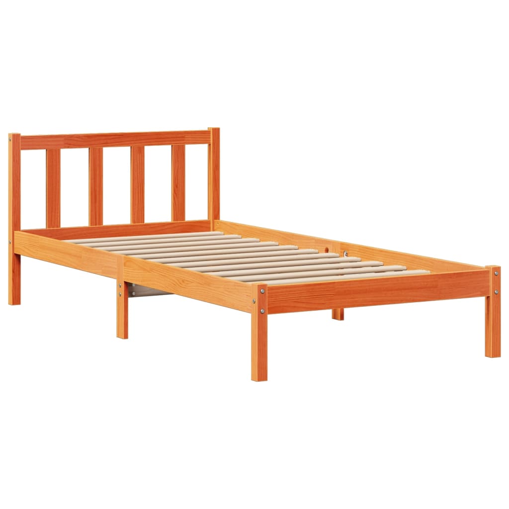 Lit Bibliothèque Sans Matelas Cire Marron 100X200 Cm Pin Massif