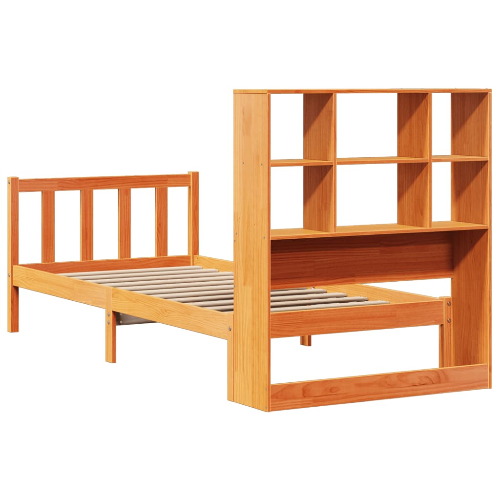 Lit Bibliothèque Sans Matelas Cire Marron 100X200 Cm Pin Massif