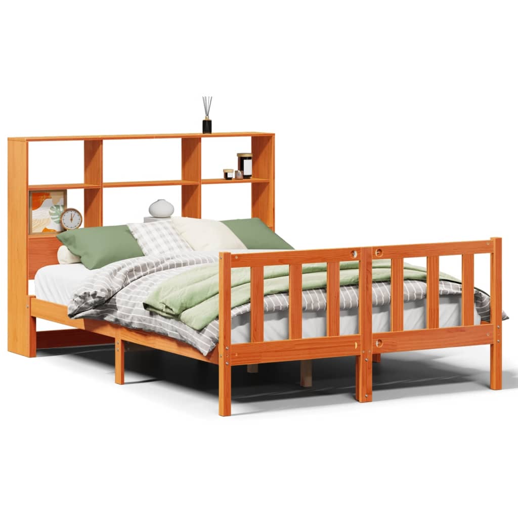 Lit Bibliothèque Sans Matelas Cire Marron 140X200 Cm Pin Massif