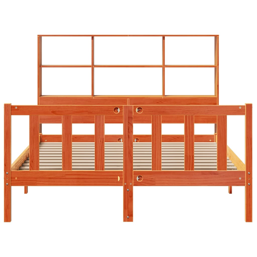 Lit Bibliothèque Sans Matelas Cire Marron 140X200 Cm Pin Massif