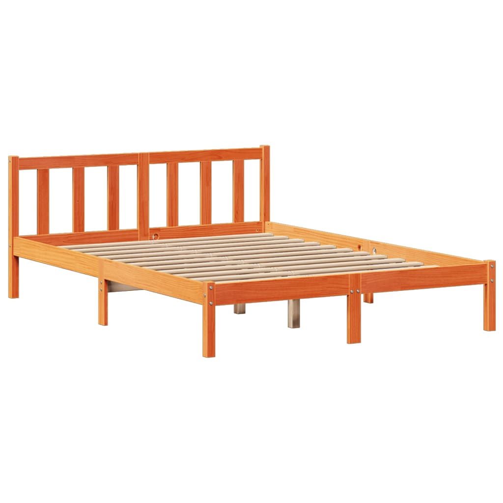 Lit Bibliothèque Sans Matelas Cire Marron 140X200 Cm Pin Massif