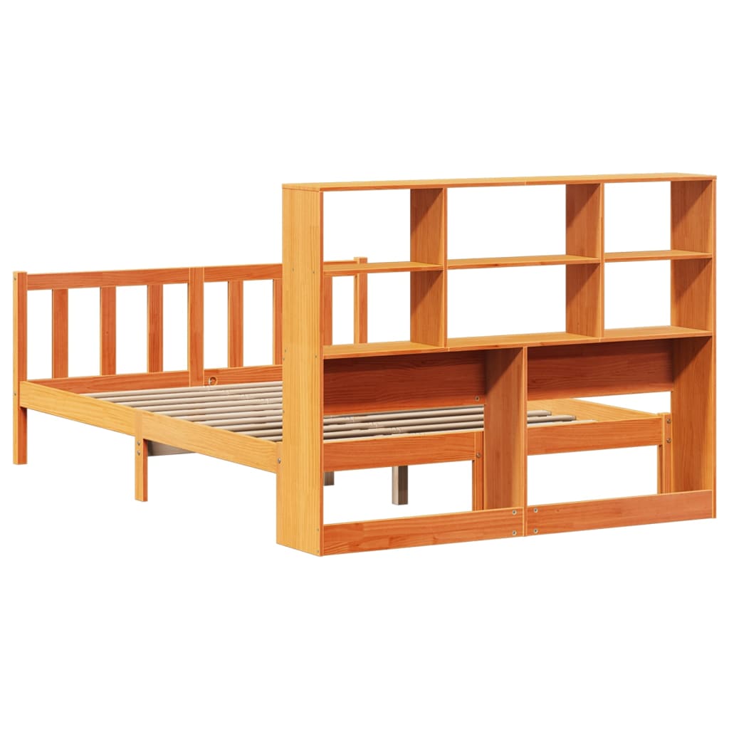 Lit Bibliothèque Sans Matelas Cire Marron 140X200 Cm Pin Massif