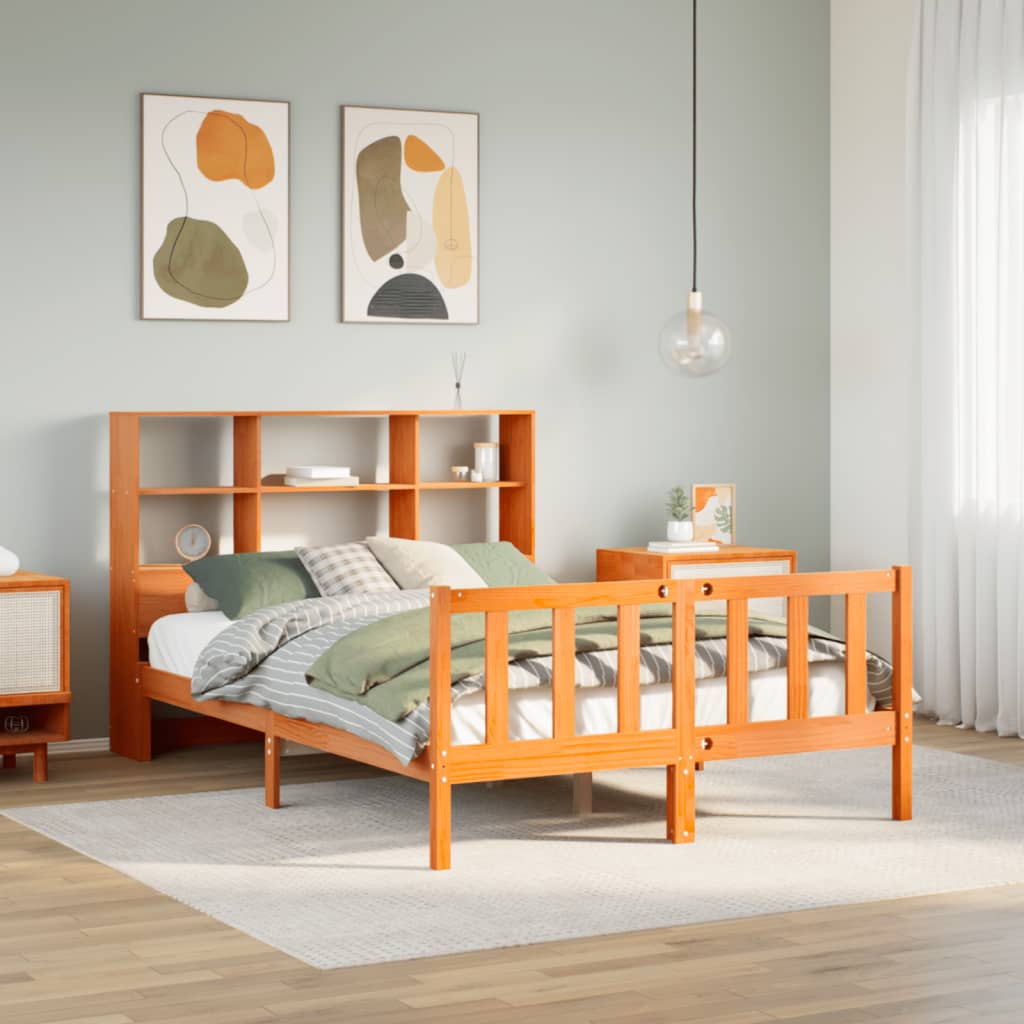 Lit Bibliothèque Sans Matelas Cire Marron 140X200 Cm Pin Massif
