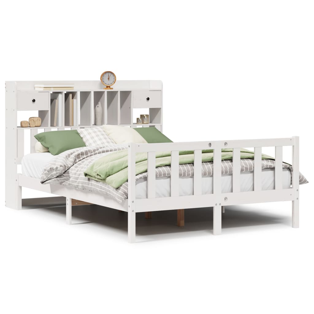 Lit Bibliothèque Sans Matelas Blanc 140X190 Cm Bois Pin Massif