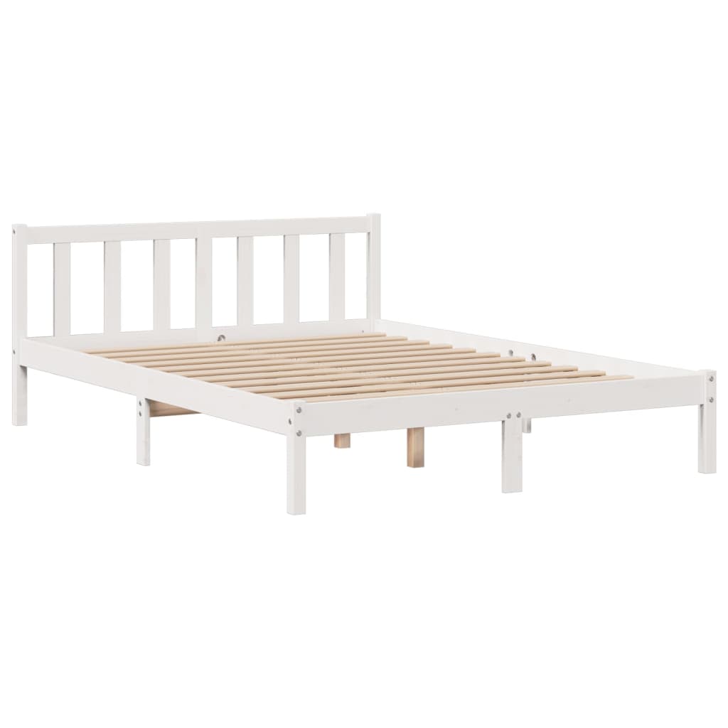 Lit Bibliothèque Sans Matelas Blanc 140X190 Cm Bois Pin Massif