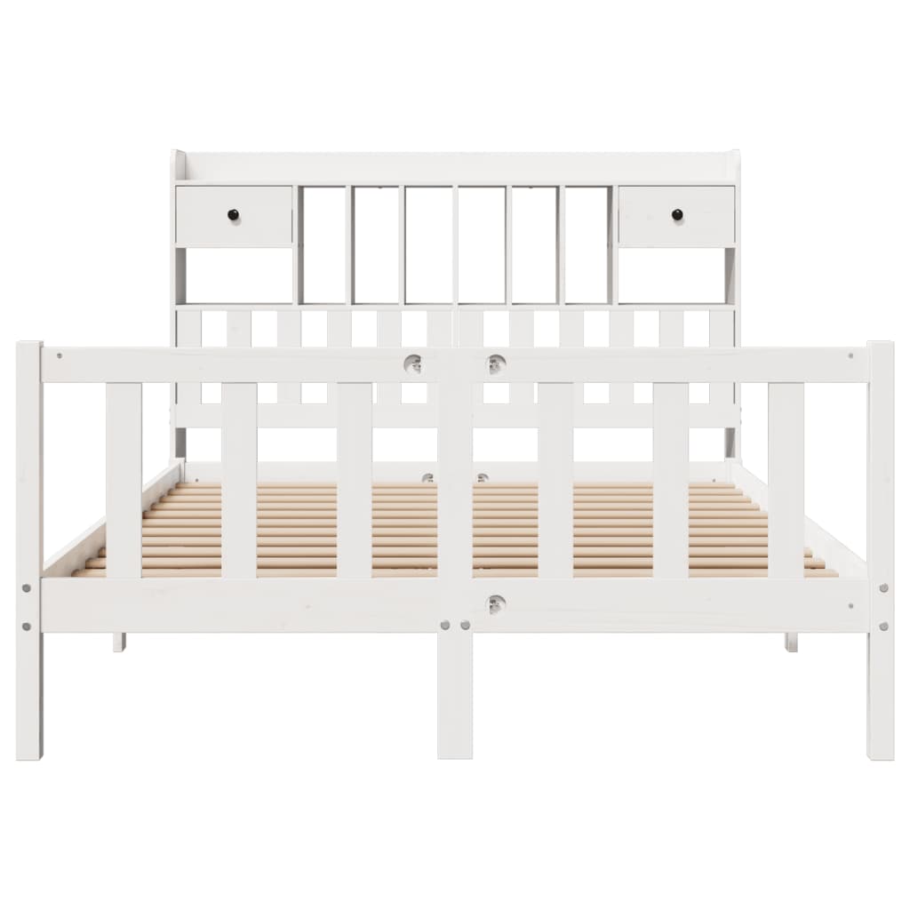 Lit Bibliothèque Sans Matelas Blanc 160X200 Cm Bois Pin Massif