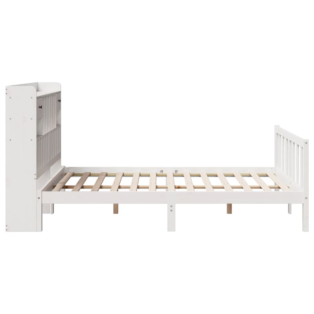 Lit Bibliothèque Sans Matelas Blanc 160X200 Cm Bois Pin Massif