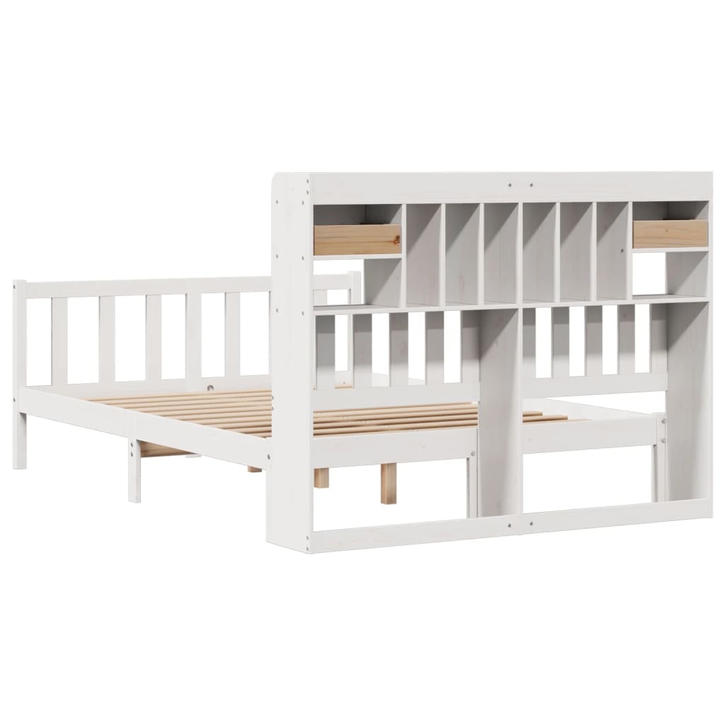 Lit Bibliothèque Sans Matelas Blanc 160X200 Cm Bois Pin Massif
