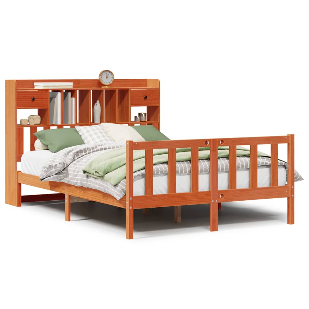 Lit Bibliothèque Sans Matelas Cire Marron 150X200 Cm Pin Massif