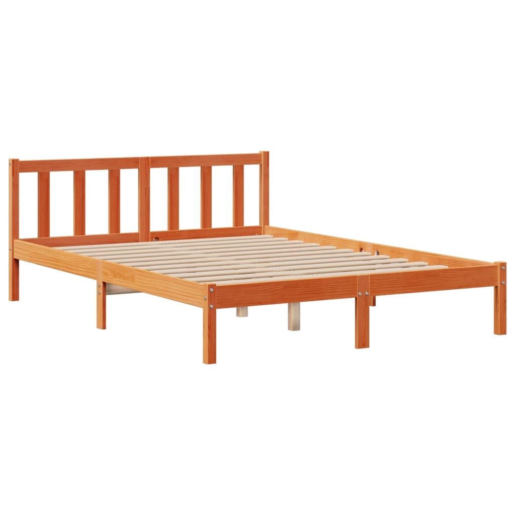 Lit Bibliothèque Sans Matelas Cire Marron 150X200 Cm Pin Massif