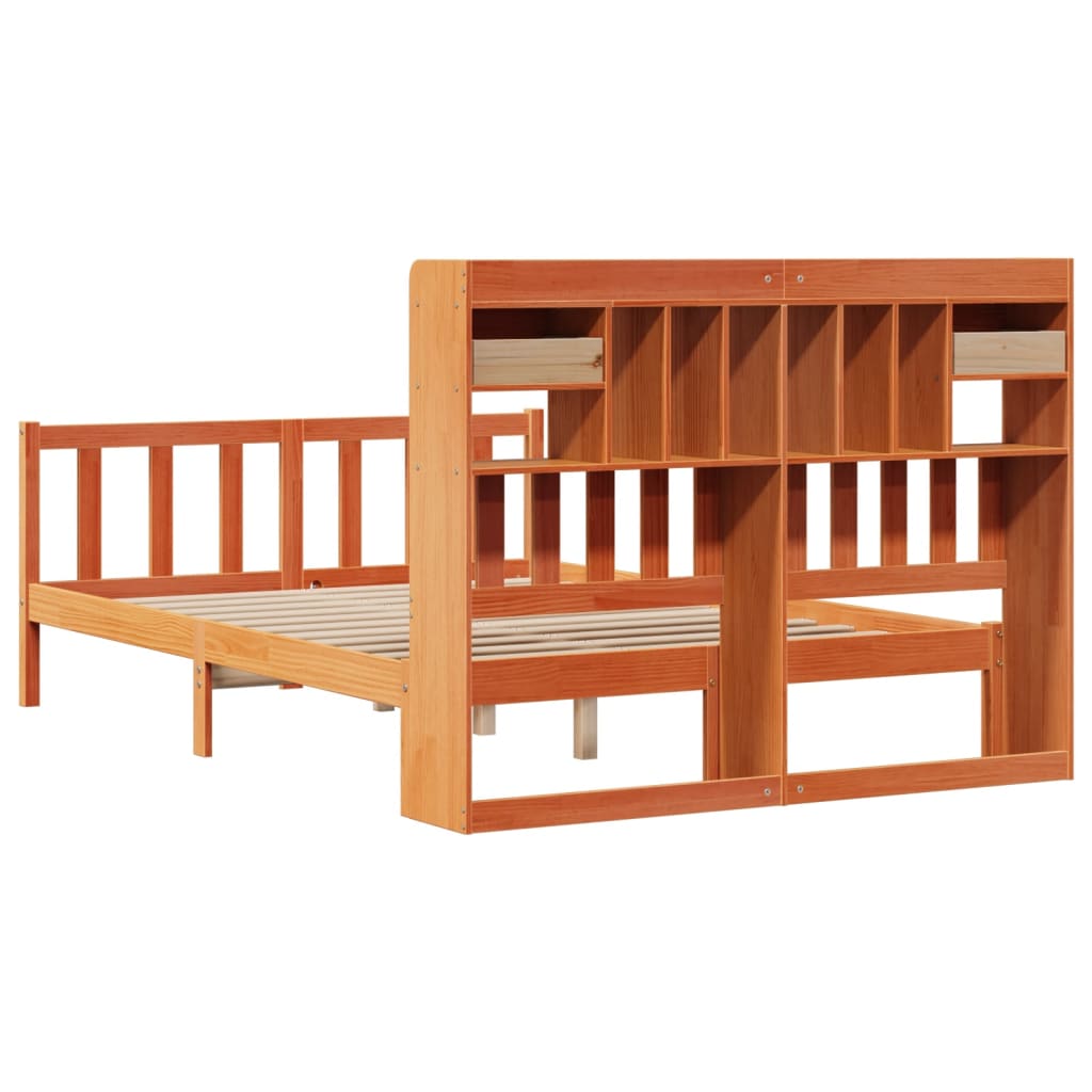 Lit Bibliothèque Sans Matelas Cire Marron 150X200 Cm Pin Massif