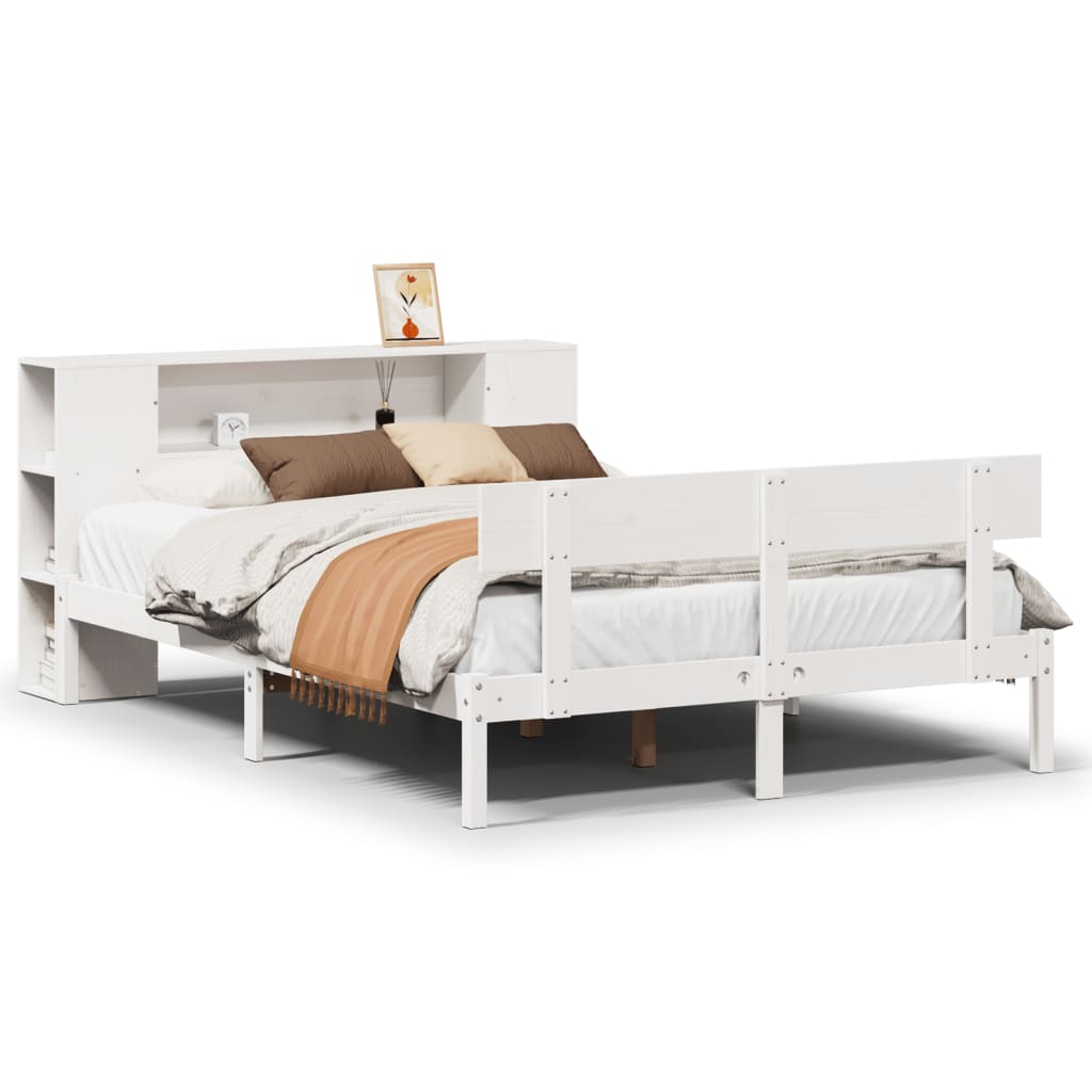 Lit Bibliothèque Sans Matelas Blanc 135X190 Cm Bois Pin Massif