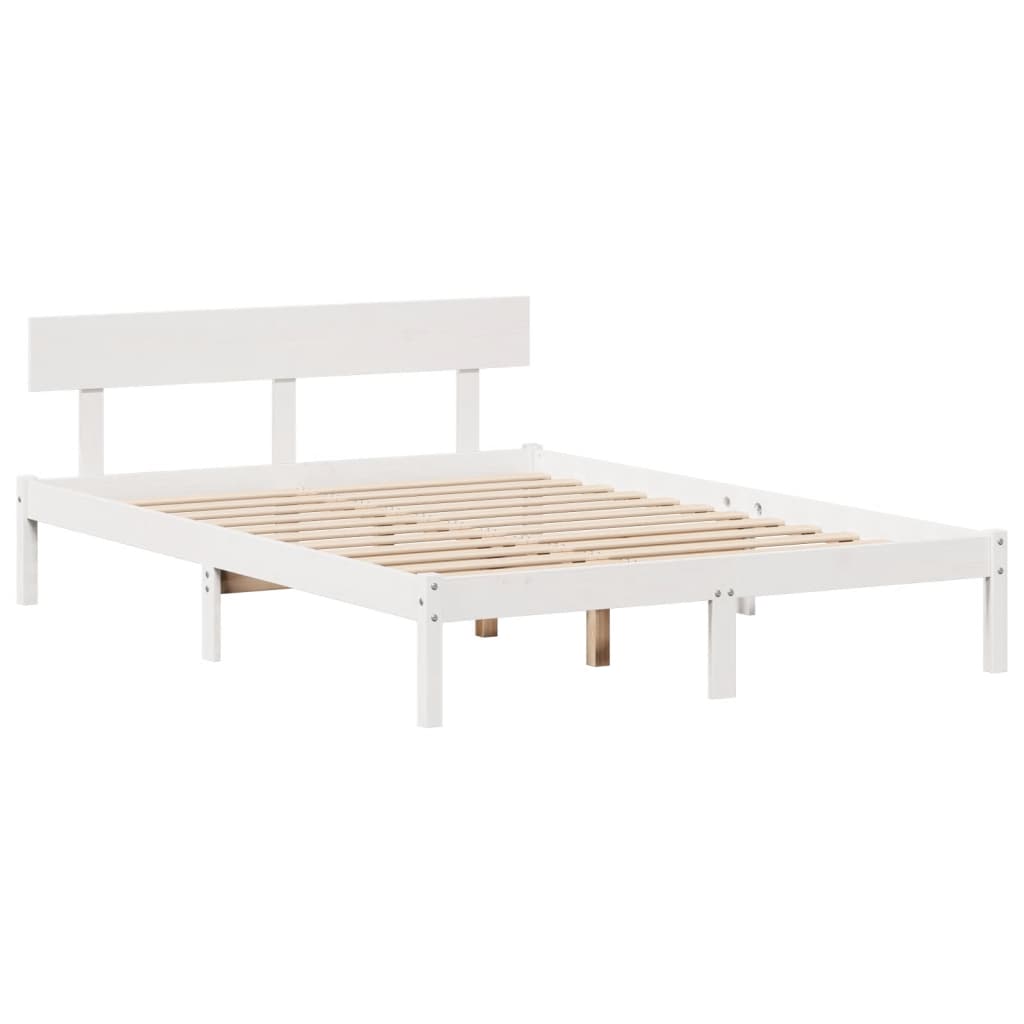 Lit Bibliothèque Sans Matelas Blanc 135X190 Cm Bois Pin Massif