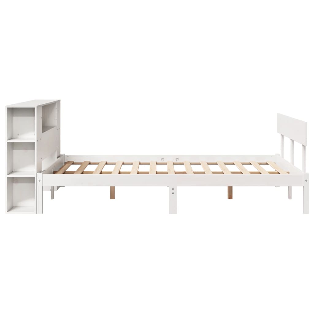 Lit Bibliothèque Sans Matelas Blanc 135X190 Cm Bois Pin Massif
