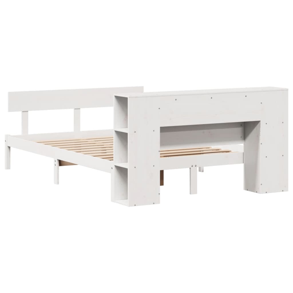 Lit Bibliothèque Sans Matelas Blanc 135X190 Cm Bois Pin Massif