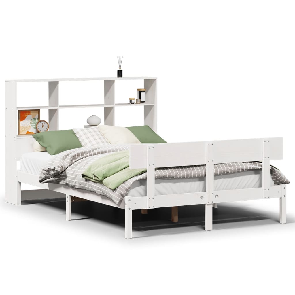 Lit Bibliothèque Sans Matelas Blanc 160X200 Cm Bois Pin Massif