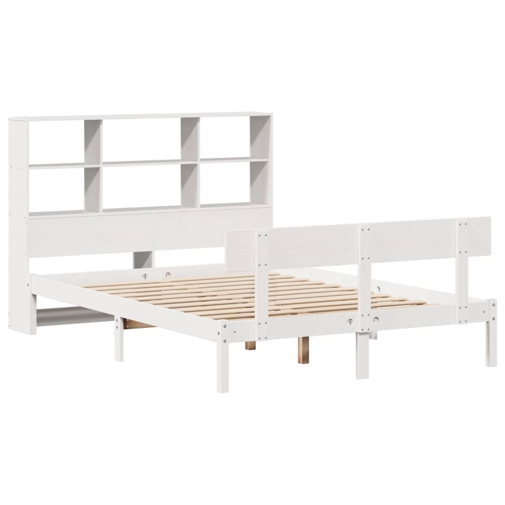 Lit Bibliothèque Sans Matelas Blanc 160X200 Cm Bois Pin Massif