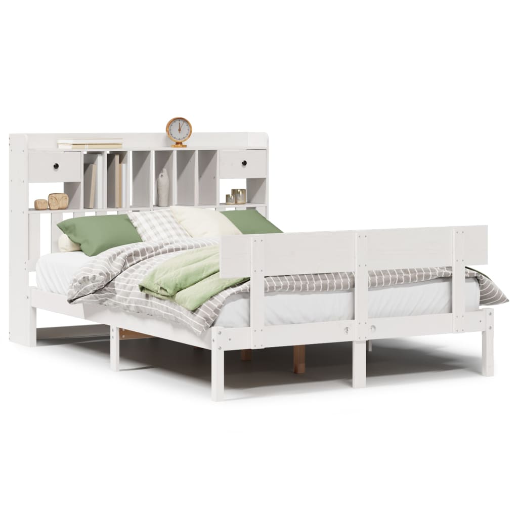 Lit Bibliothèque Sans Matelas Blanc 160X200 Cm Bois Pin Massif