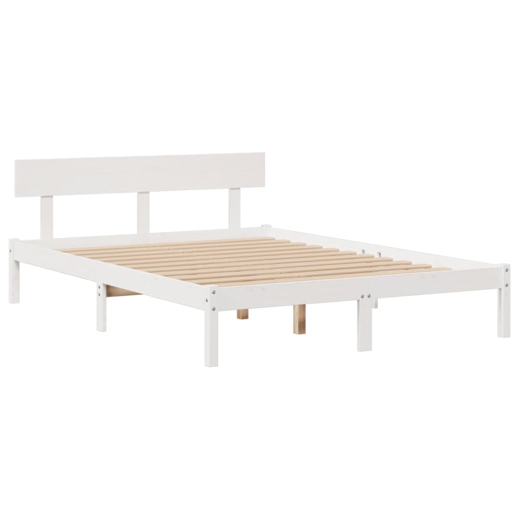 Lit Bibliothèque Sans Matelas Blanc 160X200 Cm Bois Pin Massif
