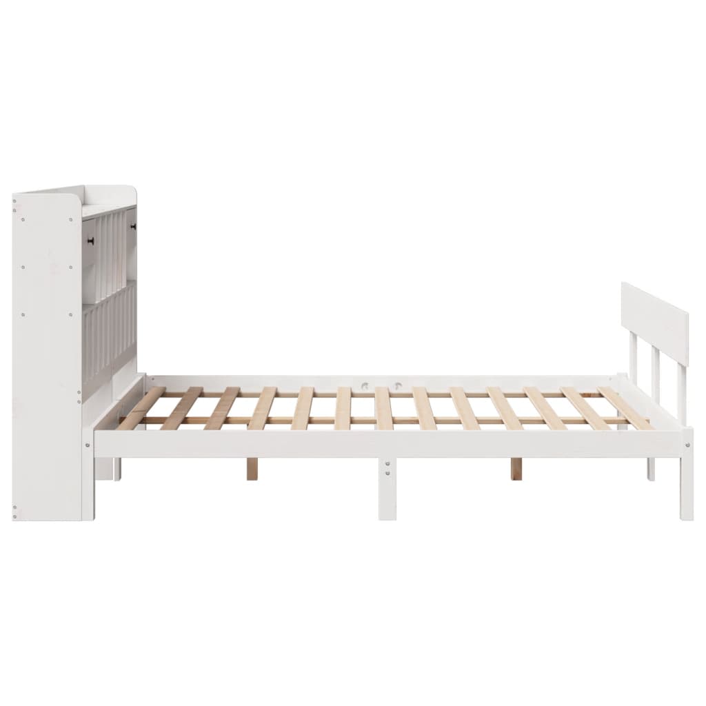 Lit Bibliothèque Sans Matelas Blanc 160X200 Cm Bois Pin Massif