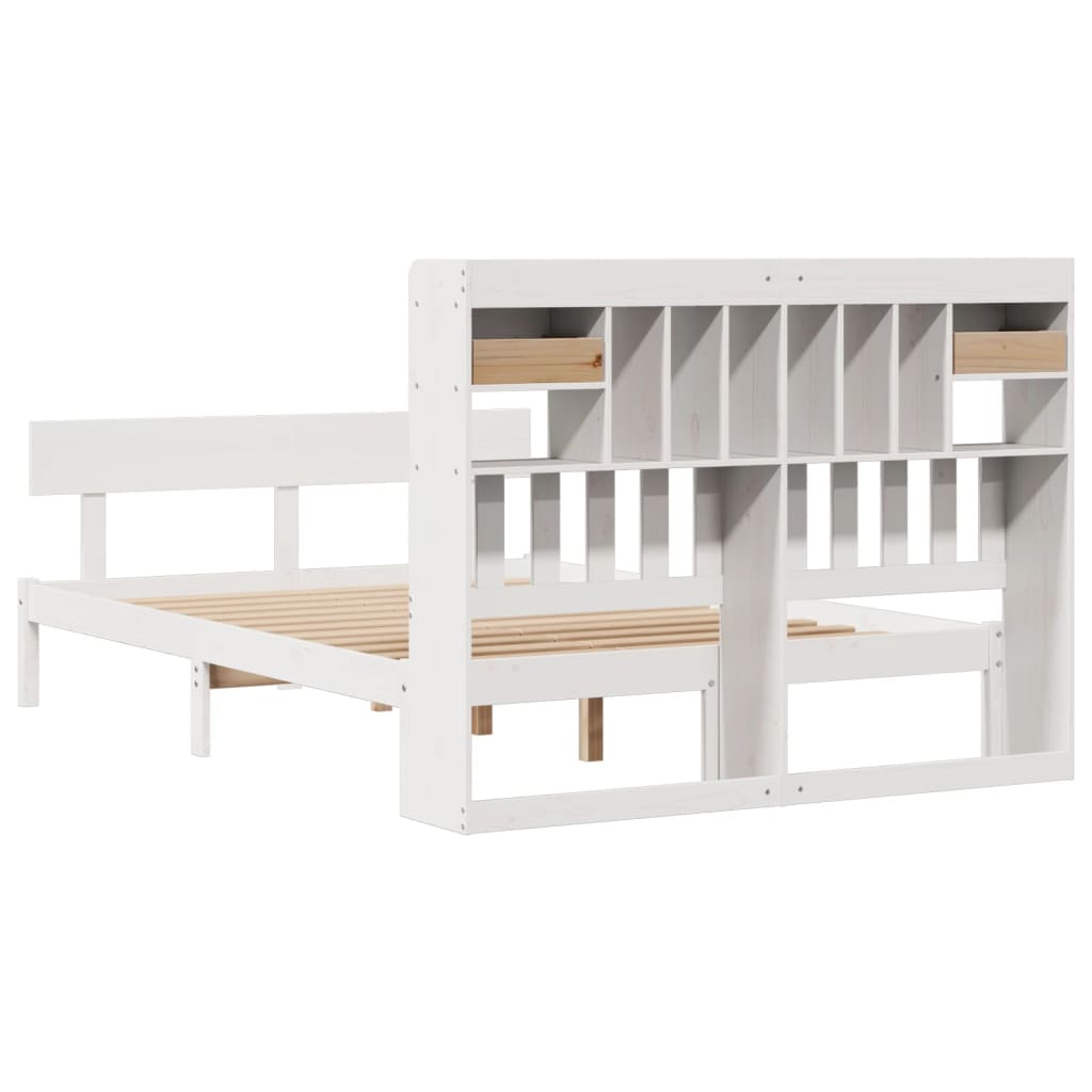 Lit Bibliothèque Sans Matelas Blanc 160X200 Cm Bois Pin Massif