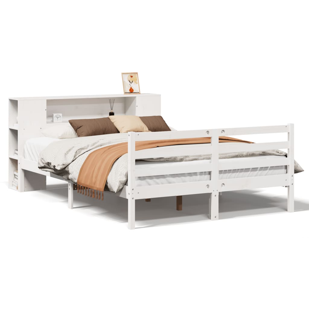 Lit Bibliothèque Sans Matelas Blanc 135X190 Cm Bois Pin Massif