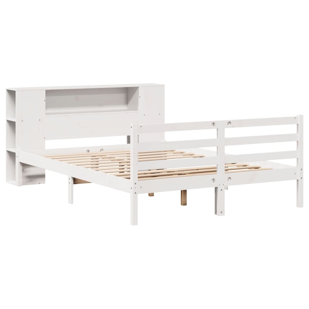Lit Bibliothèque Sans Matelas Blanc 135X190 Cm Bois Pin Massif