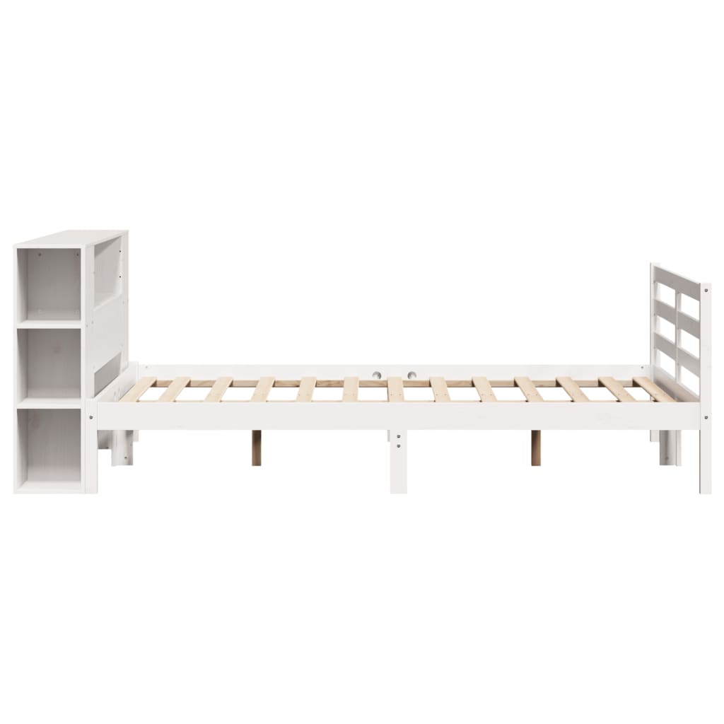 Lit Bibliothèque Sans Matelas Blanc 135X190 Cm Bois Pin Massif