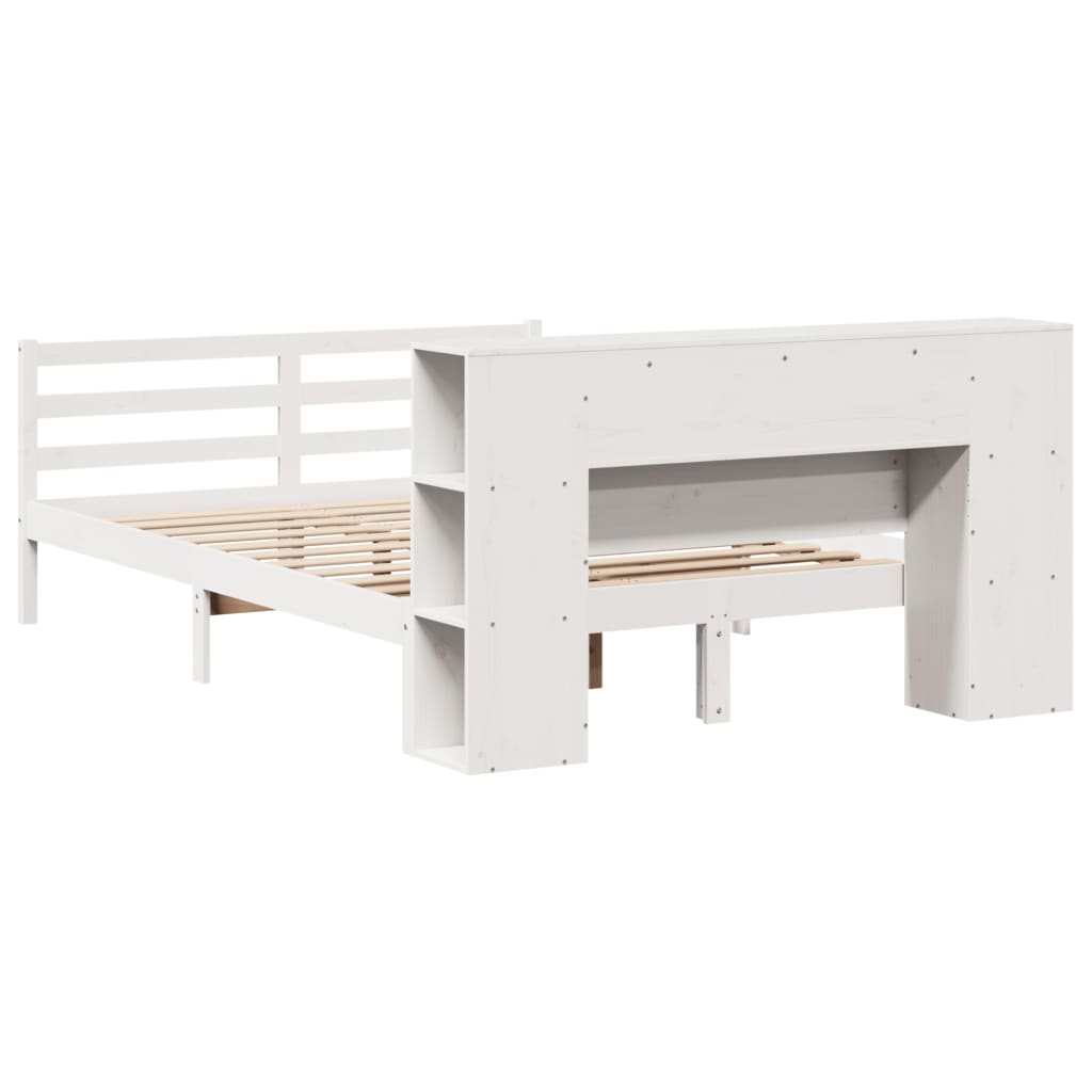 Lit Bibliothèque Sans Matelas Blanc 135X190 Cm Bois Pin Massif