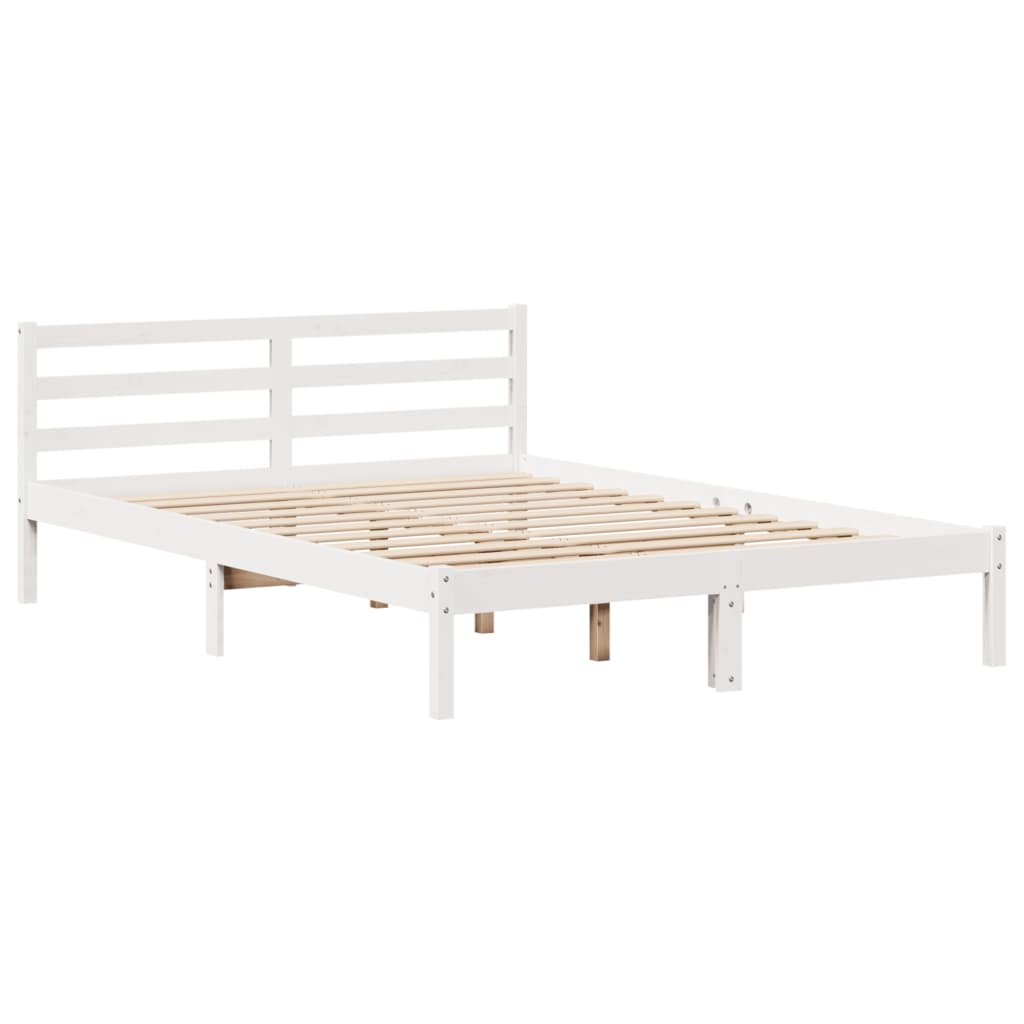 Lit Bibliothèque Sans Matelas Blanc 140X200 Cm Bois Pin Massif